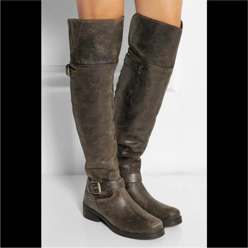 Tory Burch Tarulli Over-the-knee Boots Distressed Leather Sz 8.5